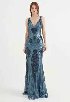 Длинный вечерний халат в бретельках Herita, синий