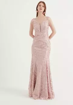 Длинный вечерний халат в бретельках Herita, розовый