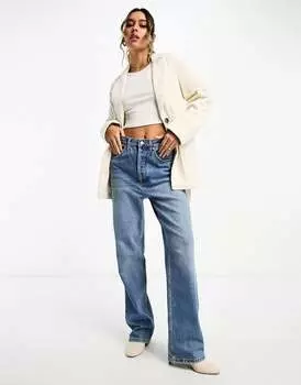 Длинный вельветовый блейзер нейтрального цвета с завязками ASOS DESIGN