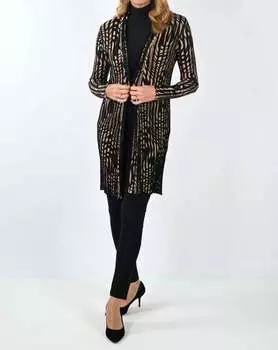 Длинный вязаный кардиган черного/коричневого цвета Frank Lyman