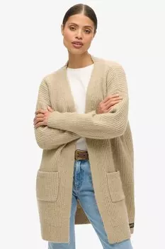 Длинный вязаный кардиган Essential Superdry, коричневый