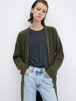 Длинный вязаный кардиган с чашей Mango, бежевый/хаки