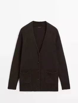Длинный вязаный кардиган с карманами Massimo Dutti, коричневый