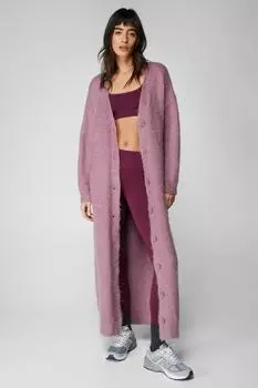 Длинный вязаный кардиган с начесом Nasty Gal, фиолетовый