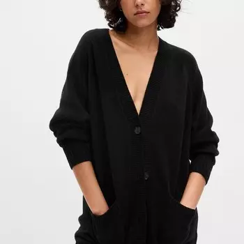 Длинный вязаный кардиган с v-образным вырезом Gap, черный