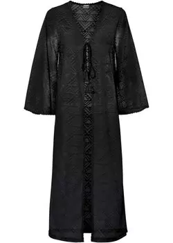 Длинный жакет связанный крючком Bodyflirt, черный