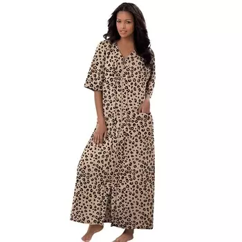 Длинный женский халат из френч терри размера плюс с молнией спереди Dreams & Co., цвет Classic Leopard