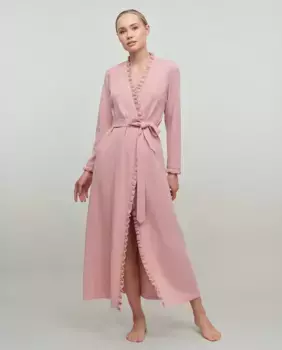 Длинный женский халат плюметти с вышивкой Diseo2, розовый