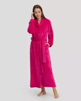 Длинный женский халат с пуговицами и поясом Lohe, фуксия
