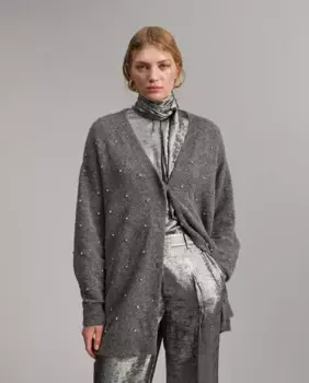 Длинный женский кардиган с деталями из стразов Lola Casademunt, серый