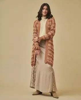 Длинный женский кардиган с геометрическим принтом NKN Nekane, коричневый