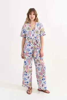 Длинный женский комбинезон с принтом и бантом Molly Bracken, мультиколор