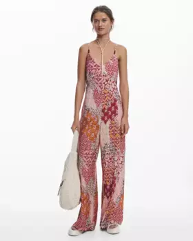 Длинный женский комбинезон в стиле бохо Desigual, красный