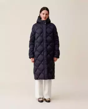 Длинный женский пуховик с капюшоном Claudie Pierlot, темно-синий