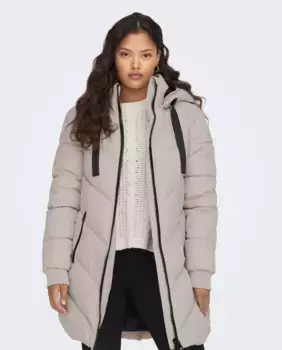 Длинный женский пуховик с капюшоном jdy, светло-серый