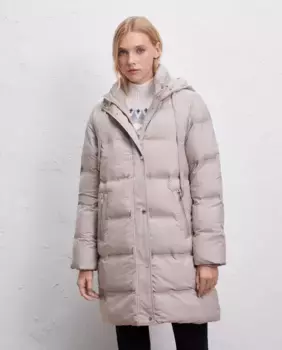 Длинный женский пуховик с золотой пуговицей Easy Wear, цвет Topo