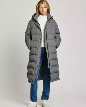 Длинный женский пуховик со съемным капюшоном Pepe Jeans, темно-серый