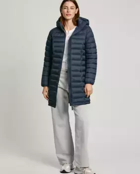 Длинный женский пуховик со съемным капюшоном Pepe Jeans, темно-синий