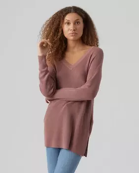 Длинный женский свитер с V-образным вырезом Vero Moda, фиолетовый