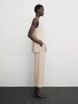 Длинный жилет из 100% льна с боковыми прорезаниями Massimo Dutti, песочный