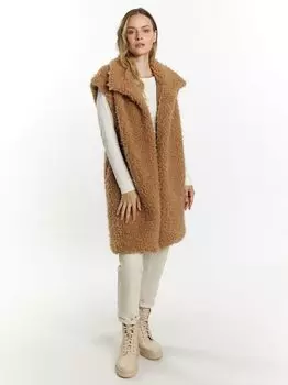 Длинный жилет из искусственного меха. Dreimaster, экрю