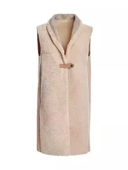 Длинный жилет из овчины и шерсти Maximilian, цвет almond