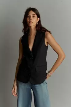 Длинный жилет из смесового льна Next, черный