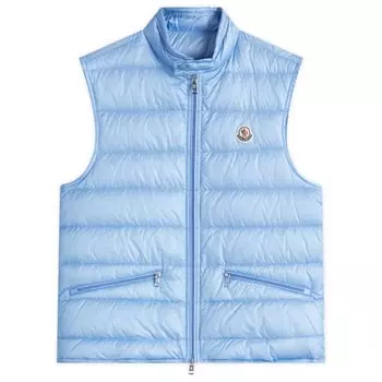 Длинный жилет из телячьей шерсти Moncler, синий