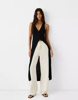 Длинный жилет на пуговицах Bershka, черный
