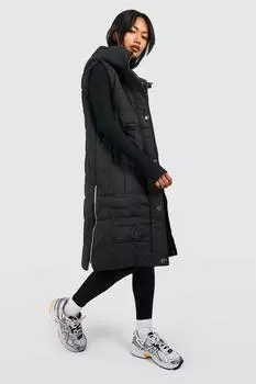 Длинный жилет с капюшоном Boohoo, черный