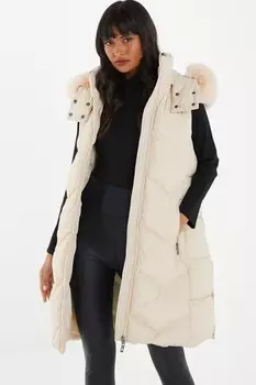 Длинный жилет с капюшоном и подкладкой Stone QUIZ Clothing