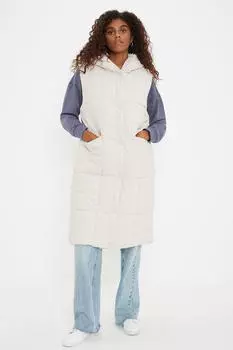 Длинный жилет с мягкой подкладкой и капюшоном Dorothy Perkins, белый