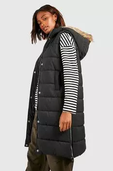 Длинный жилет с отделкой из искусственного меха boohoo, черный