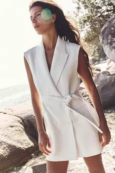 Длинный жилет с поясом ZARA, устрично-белый