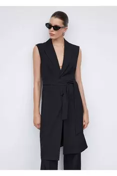 Длинный жилет с завязкой Mango, черный