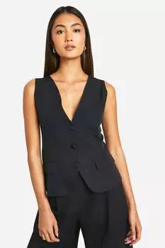 Длинный жилет строгого кроя boohoo, черный