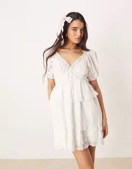 Для любви и лимонов Розалин мини-платье с кружевными вставками белого цвета For Love & Lemons