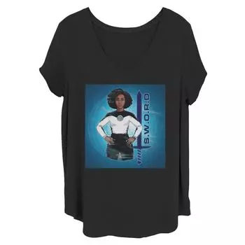 Для юниоров больших размеров Marvel WandaVision Monica Rambeau S.W.O.R.D. Футболка с графическим плакатом Licensed Character, черный