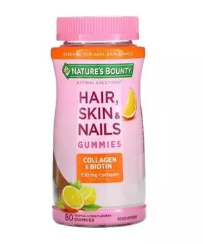 Для волос, кожи и ногтей, коллаген и биотин, тропические цитрусовые, 80 жевательных конфет, Nature's Bounty