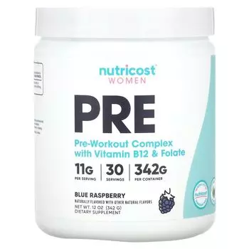 Для женщин, Предтренировочный комплекс с витамином B12 и фолатом, голубая малина, 12 унций (342 г) Nutricost