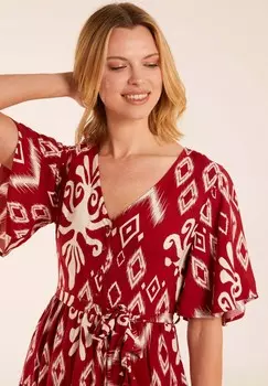 Дневное платье BUTTON FRONT ROPE TIE Blue Vanilla, красный