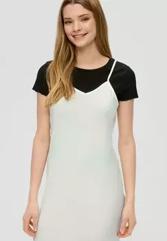 Дневное платье FLIESSENDES MIT SPAGHETTI-TRGERN QS, кремовый