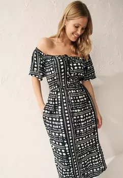 Дневное платье OFF SHOULDER Next, цвет black white spot