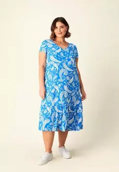 Дневное платье PAISLEY PRINT V-NECK MIDI Live Unlimited London, синий