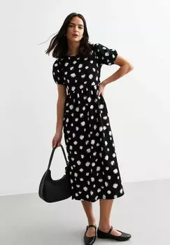 Дневное платье POLKA DOT PUFF SLEEVE MIDI New Look, черный