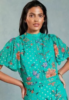 Дневное платье PRINTED FLUTTER SLEEVE MIDI REGULAR FIT Love & Roses, зеленый