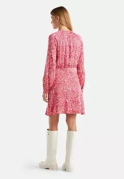 Дневное платье SHORT RAGLAN SLEEVE ROUND NECK WITH CENTRE FRONT KEYHOLE OPENING LIGHTLY GATHERED WAIST SEAM AND FLOUNCED HEM United Colors of Benetton, темно-красный