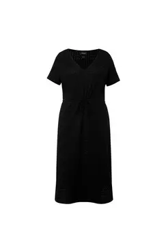 Дневное платье TEXTURED KNIT SHORT SLEEVE DRAWSTRING WAIST Ulla Popken, черный