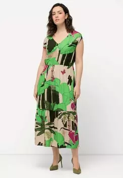 Дневное платье TROPICAL LEAF PRINT CAP SLEEVE Ulla Popken, зеленый