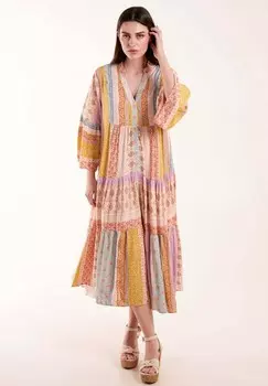 Дневное платье V NECK SMOCK MIDI Blue Vanilla, бежевый